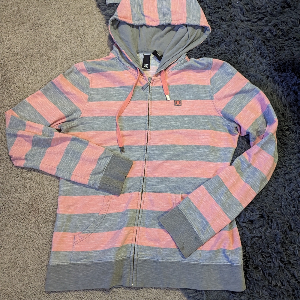DC Pink and Gray Striped Hoodie